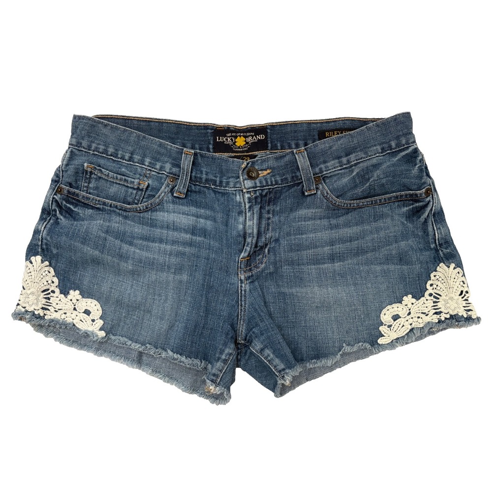 Lucky Brand Jean Shorts Womens 8/29 Riley Lace Stretch Cotton Blend Blue Denim